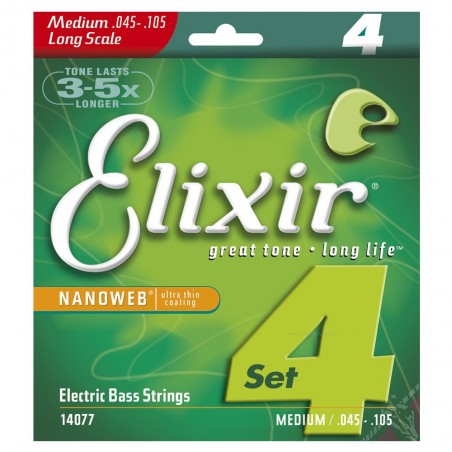 Elixir 14077 - struny do gitary basowej 4 strunowej NanoWeb 45-105