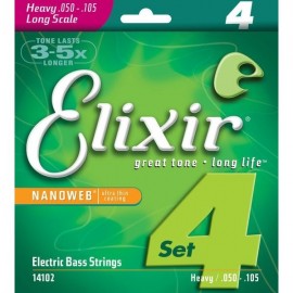 Elixir 14102 - struny do gitary basowej 4 strunowej NanoWeb 50-105