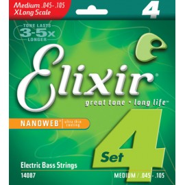 Elixir 14087 - struny do gitary basowej NanoWeb 45-105