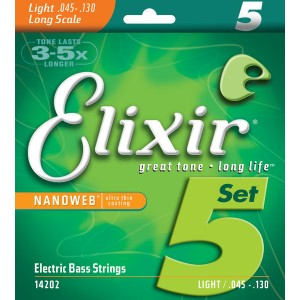 Elixir 14202 - struny do gitary basowej 5 strunowej NanoWeb 45-130