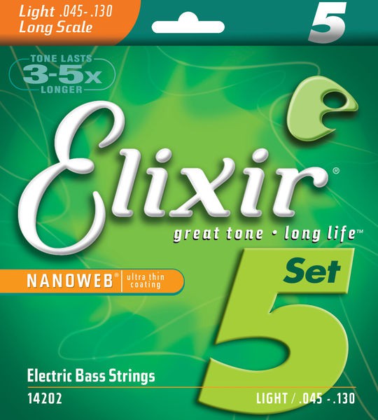Elixir 14202 - struny do gitary basowej 5 strunowej NanoWeb 45-130