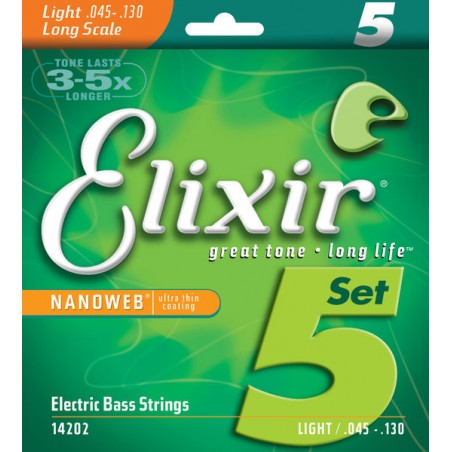Elixir 14202 - struny do gitary basowej 5 strunowej NanoWeb 45-130