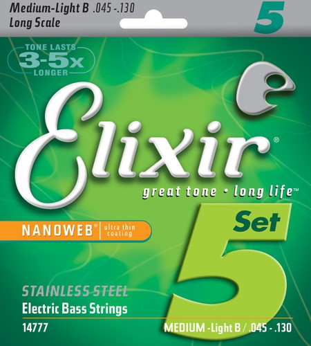 Elixir 14777 - struny do gitary basowej 5 strunowej NanoWeb 45-130