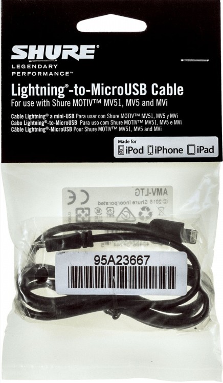 Shure AMV-LTG - Kabel MicroB-do-Lightning Shure AMV-LTG - Kabel MicroB-do-Lightning
