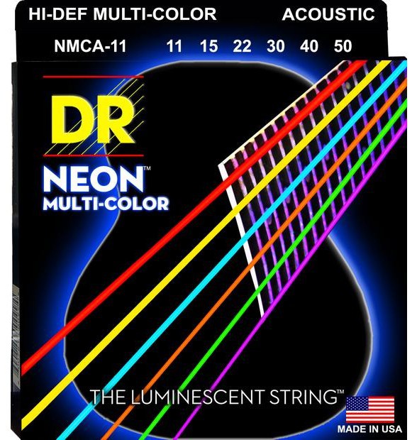 DR NEON Hi-Def - MCA-11 - Multi-Color struny do gitary akustycznej Set, Medium Light .011-.050