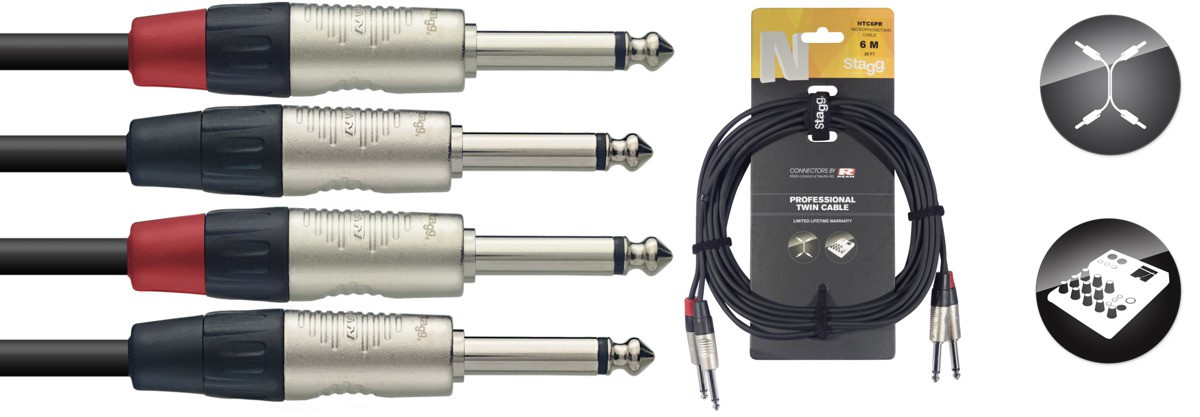 Stagg SNTC6PR - podwójny kabel instrumentalny 6m Stagg SNTC6PR - podwójny kabel instrumentalny 6m