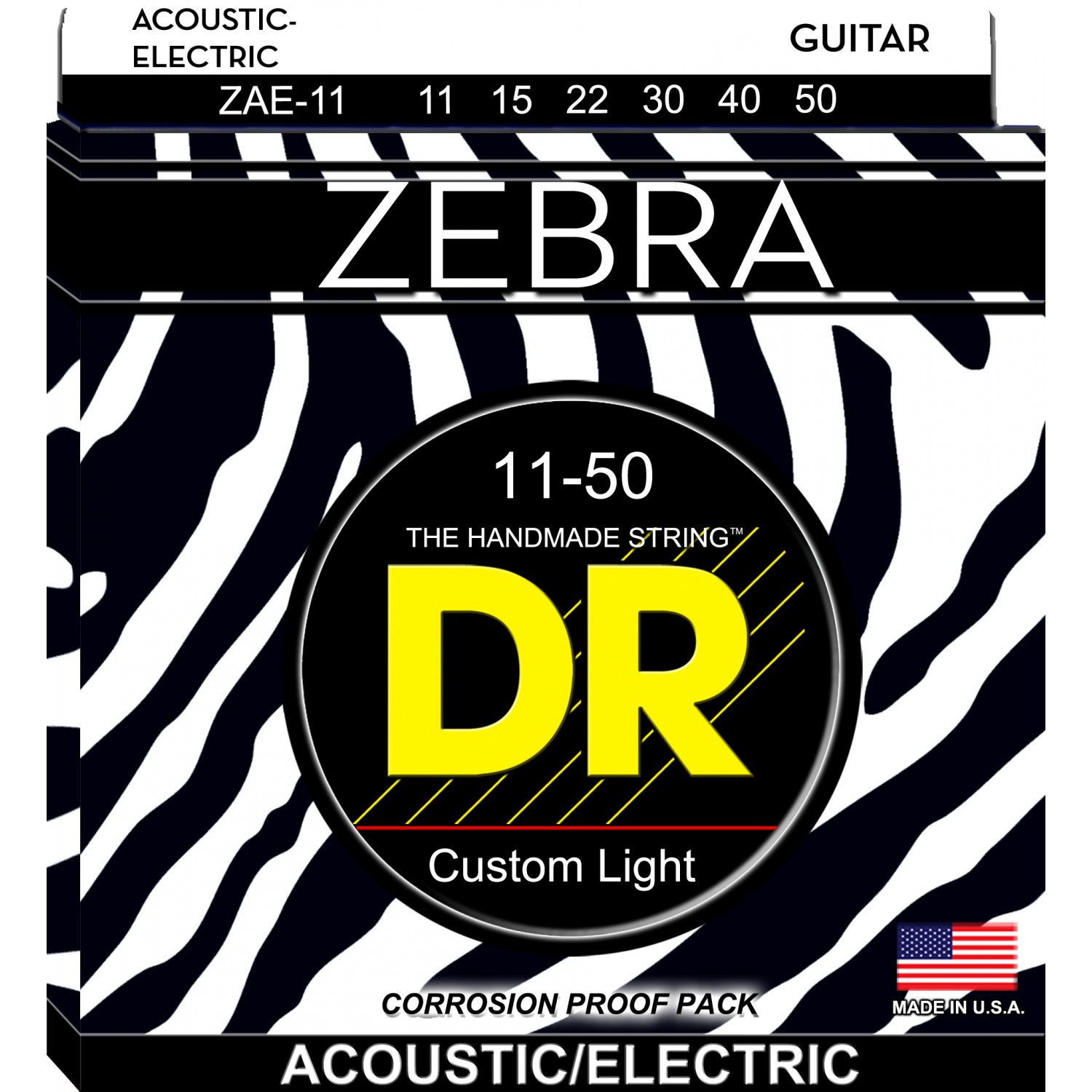 DR ZEBRA - struny do gitary akustycznej/elektrycznej Set, Medium Light, .011-.050