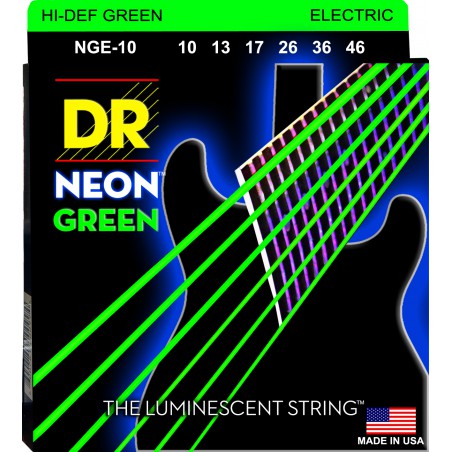 DR NEON Hi-Def Green - NGE-10 - Electric Guitar String Set, Medium, .010-.046