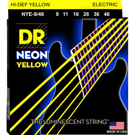 DR NEON Hi-Def Yellow - NYE- 9/46 - Electric Guitar String Set, Heavy & Light, .009-.046