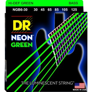 DR NEON Hi-Def Green - struny do gitary basowej, 6-String, Medium, .030-.125