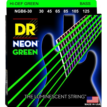 DR NEON Hi-Def Green - Bass String Set, 6-String, Medium, .030-.125