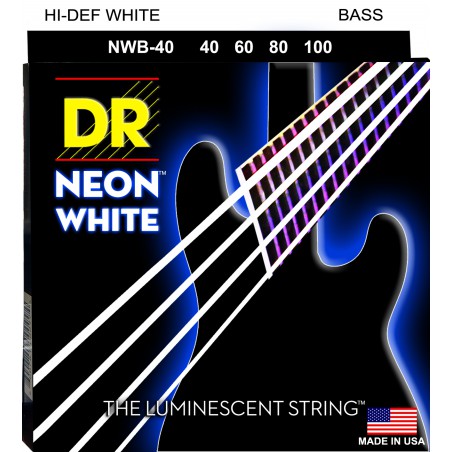 DR NEON Hi-Def White - Bass String Set, 4-String, Light, .040-.100