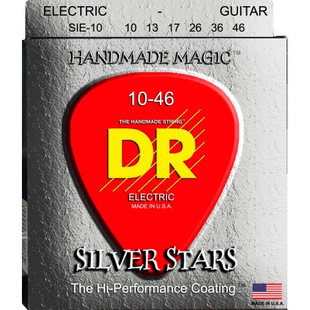 DR SILVER STARS - SIE-10 - Electric Guitar String Set, Medium, .010-.046