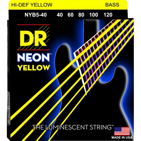 DR NEON Hi-Def Yellow - Bass String Set, 5-String, Light, .040-.120