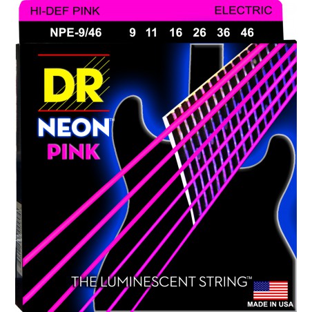 DR NEON Hi-Def Pink - NPE- 9/46 - Electric Guitar String Set, Heavy & Light, .009-.046