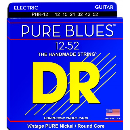 DR PURE BLUES - PHR-12PL - Electric Guitar String Set, Extra Heavy, .012-.052, plain G-String