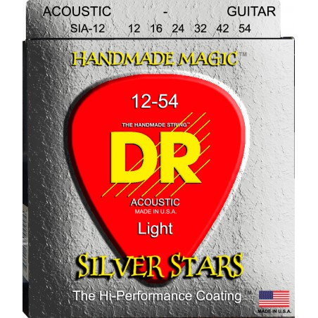 DR SILVER STARS - SIA-12 - Acoustic Guitar String Set, Coated Phosphor Bronze, Medium, .012-.054