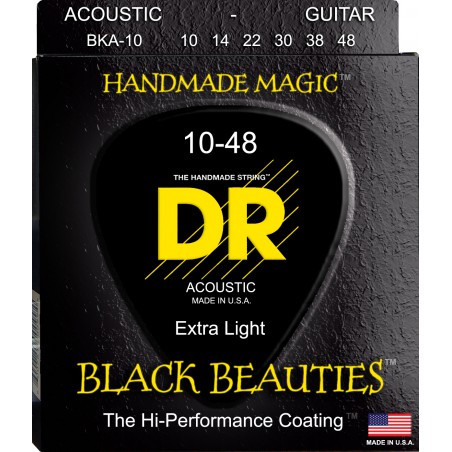 DR BLACK BEAUTIES - BKA-10 - Acoustic Guitar String Set, Coated Phosphor Bronze, Extra Light, .010-.048