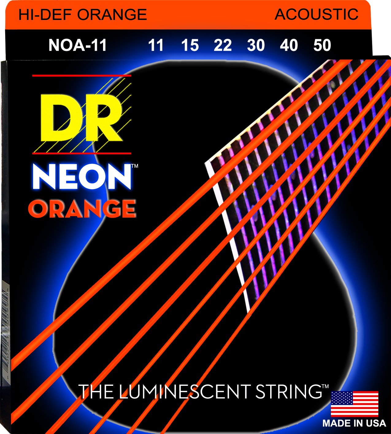 DR NEON Hi-Def Orange - NOA-11 - struny do gitary akustycznej Set, Medium Light .011-.050