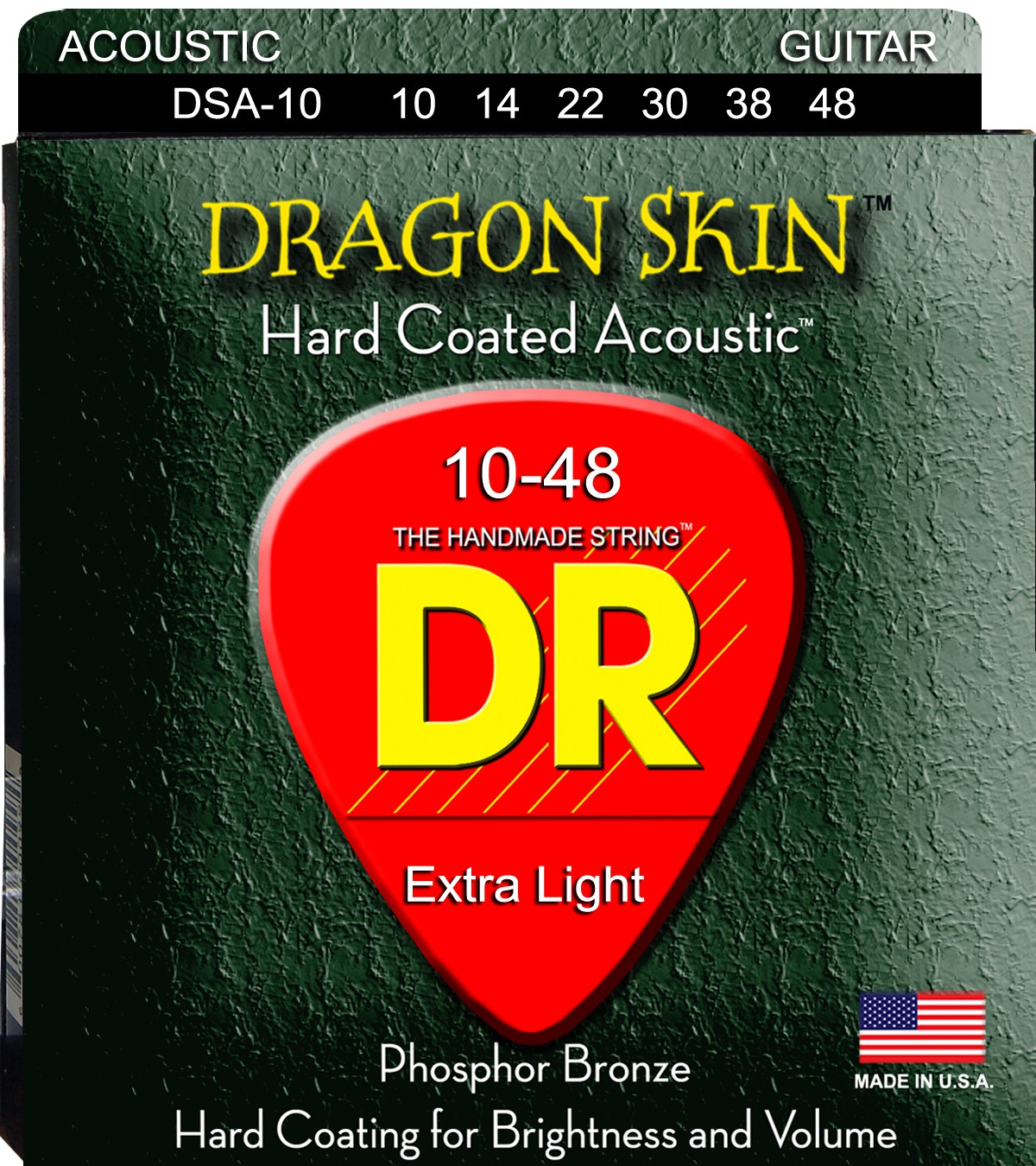 DR DRAGON SKIN - DSA-10 - struny do gitary akustycznej Set, Coated Phosphor Bronze, Light, .010-.048
