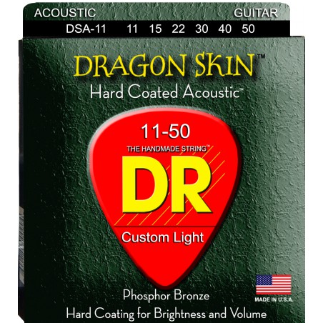 DR DRAGON SKIN - DSA-11 - Acoustic Guitar String Set, Coated Phosphor Bronze, Medium Light, .011-.050