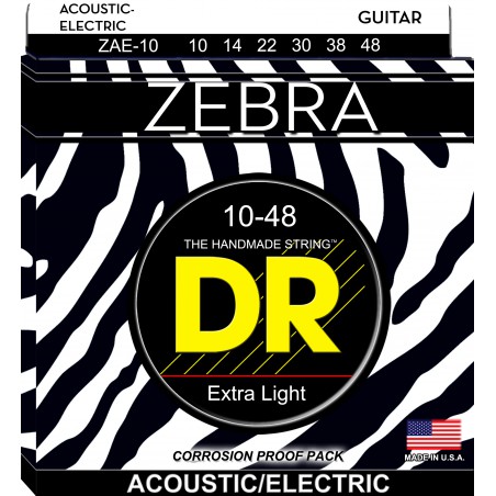 DR ZEBRA - Acoustic/Electric Guitar Guitar String Set, Light, .010-.048