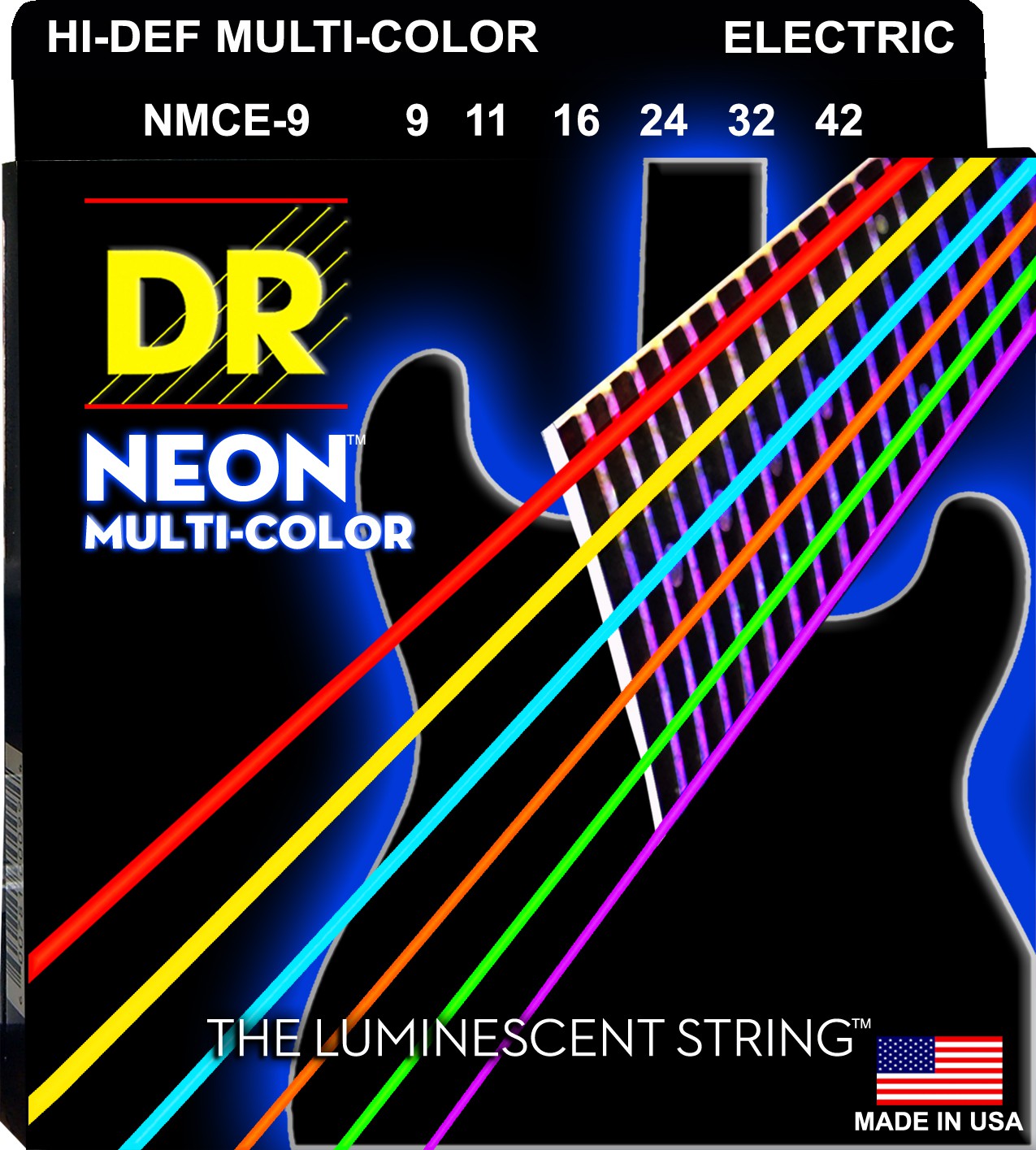 DR NEON Hi-Def Multi-Color - MCE- 9 - struny do gitary elektrycznej Set, Light, .009-.042