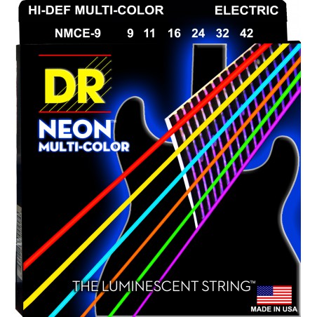 DR NEON Hi-Def Multi-Color - MCE- 9 - Electric Guitar String Set, Light, .009-.042