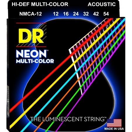 DR NEON Hi-Def - MCA-12 - Multi-Color Acoustic Guitar String Set, Medium, .012-.054