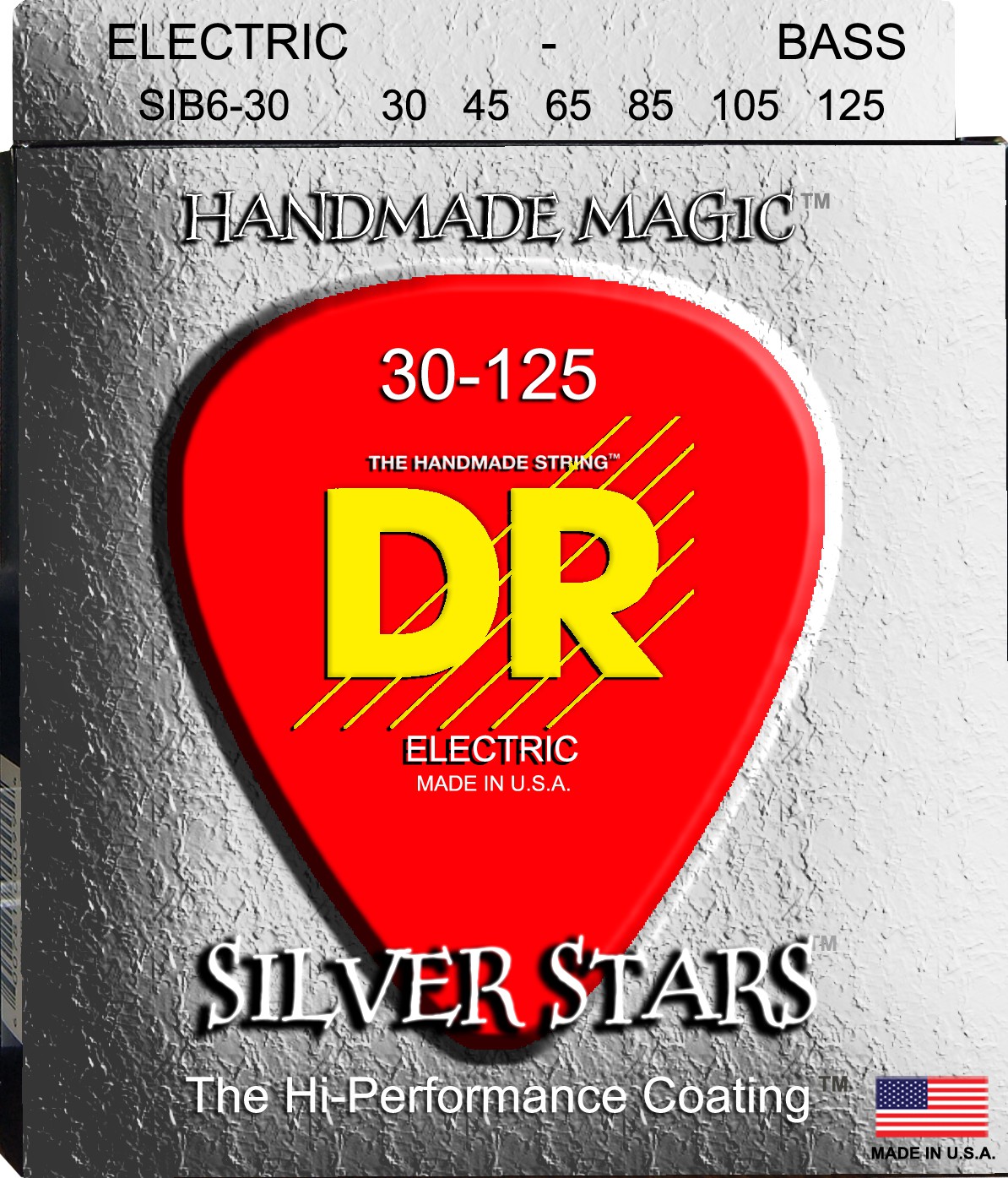 DR SIB6-30 - SILVER STARS - struny do gitary basowej, 6-String, Coated, Medium, .030-.125