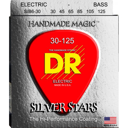 DR SIB6-30 - SILVER STARS - Bass String Set, 6-String, Coated, Medium, .030-.125