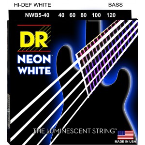 DR NEON Hi-Def White - struny do gitary basowej, 5-String, Light, .040-.120