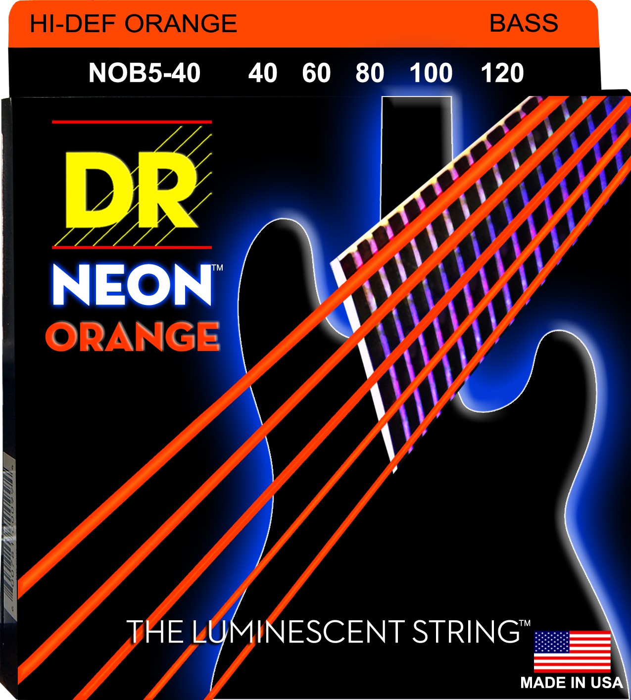 DR NEON Hi-Def Orange - struny do gitary basowej, 5-String, Light, .040-.120