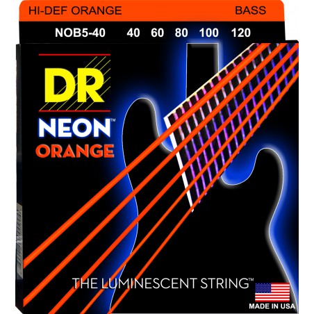 DR NEON Hi-Def Orange - Bass String Set, 5-String, Light, .040-.120