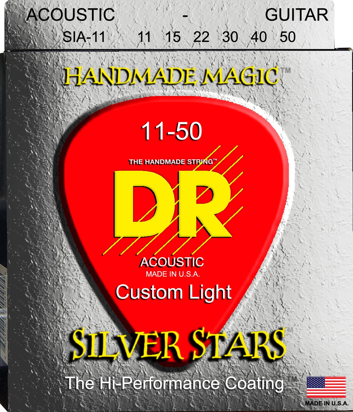 DR SILVER STARS - SIA-11 - struny do gitary akustycznej Set, Coated Phosphor Bronze, Medium Light, .011-.050