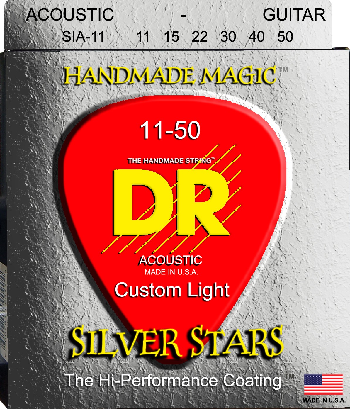 DR SILVER STARS - SIA-11 - Acoustic Guitar String Set, Coated Phosphor Bronze, Medium Light, .011-.050 DR SILVER STARS - SIA-11 - struny do gitary akustycznej Set, Coated Phosphor Bronze, Medium Light, .011-.050