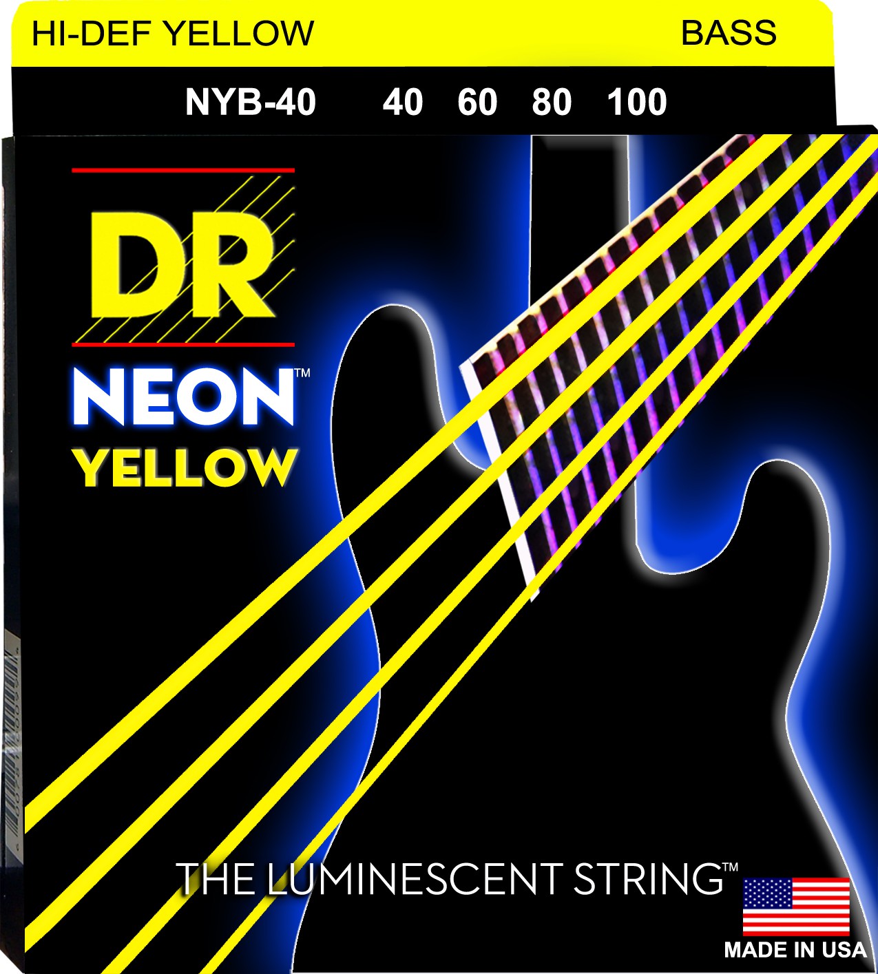DR NEON Hi-Def Yellow - struny do gitary basowej, 4-String, Light, .040-.100