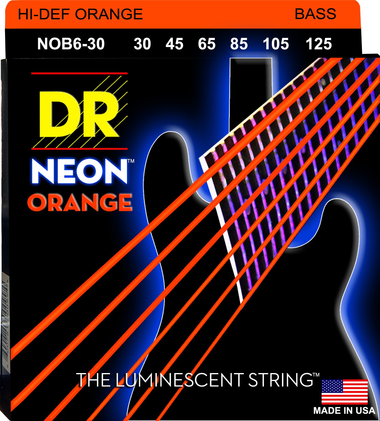 DR NEON Hi-Def Orange - struny do gitary basowej, 6-String, Medium, .030-.125