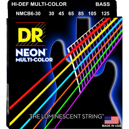 DR NEON Hi-Def Multi-Color - Bass String Set, 6-String, Medium, .030-.125