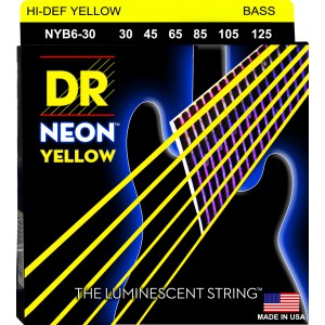 DR NEON Hi-Def Yellow - struny do gitary basowej, 6-String, Medium, .030-.125