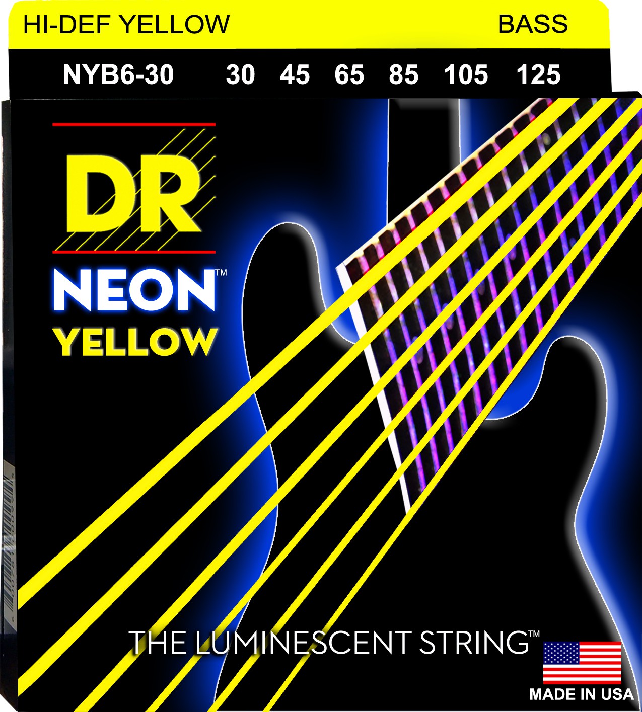 DR NEON Hi-Def Yellow - Bass String Set, 6-String, Medium, .030-.125 DR NEON Hi-Def Yellow - struny do gitary basowej, 6-String, Medium, .030-.125