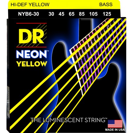 DR NEON Hi-Def Yellow - Bass String Set, 6-String, Medium, .030-.125