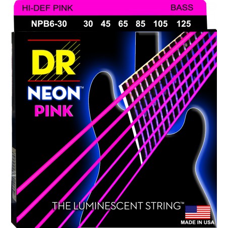 DR NEON Hi-Def Pink - Bass String Set, 6-String, Medium, .030-.125