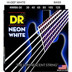 DR NEON Hi-Def White - struny do gitary basowej, 6-String, Medium, .030-.125