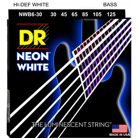 DR NEON Hi-Def White - Bass String Set, 6-String, Medium, .030-.125