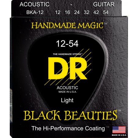 DR BLACK BEAUTIES - BKA-12 - Acoustic Guitar String Set, Coated Phosphor Bronze, Light, .012-.054