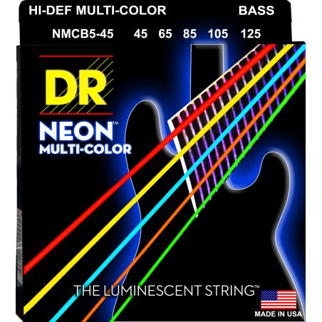 DR NEON Hi-Def Multi-Color - Bass String Set, 5-String, Medium, .045-.125