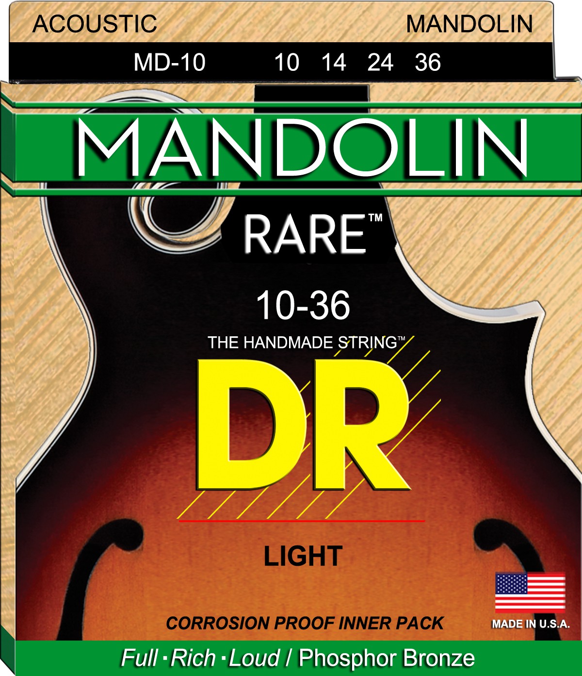 DR RARE - MD-10 - Mandolin String Set, 4-String, Light, .010-.036