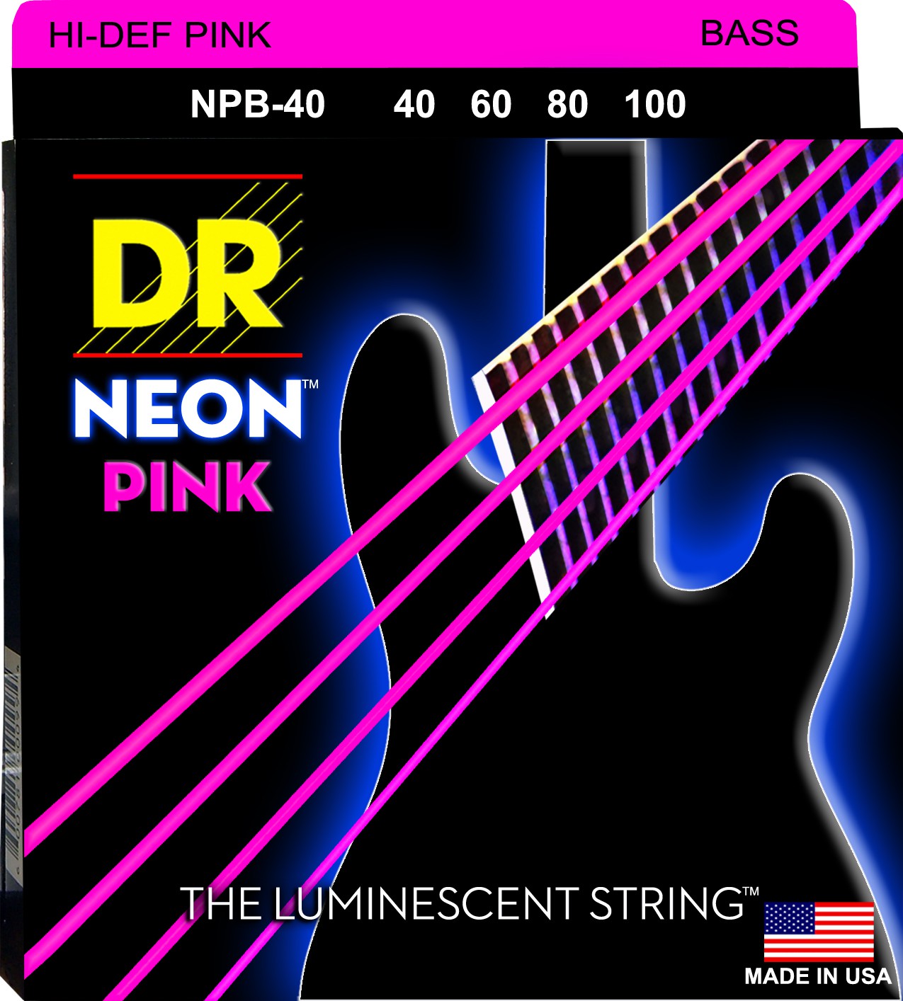 DR NEON Hi-Def Pink - struny do gitary basowej, 4-String, Light, .040-.100