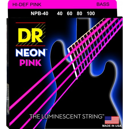 DR NEON Hi-Def Pink - Bass String Set, 4-String, Light, .040-.100